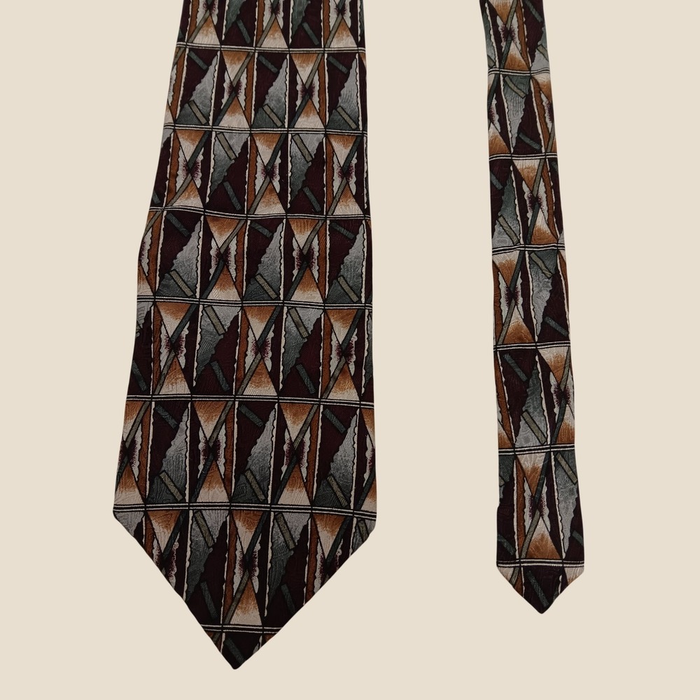 Colours by Alexander Julian Mens Silk Tie Geometric Abstract Burgundy Brown 90s